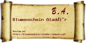 Blumenschein Aladár névjegykártya