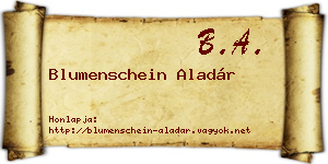 Blumenschein Aladár névjegykártya